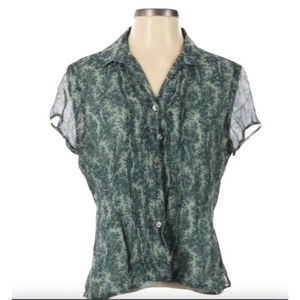 Jones New York Collection Silk top Green Blue Floral Blouse Lined 1X 90s Vintage